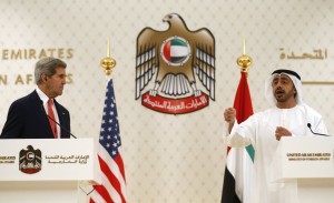 U.S. Secretary of State John Kerryspeaks at a news conference with UAE Foreign Minister Abdullah bin Zayed Al Nahyan at the foreign ministry in Abu Dhabi ( AFP PHOTO )