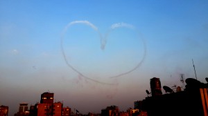During the air show the planes drew playful messages to the watching public. (Photo by Sara Abou Bakr)