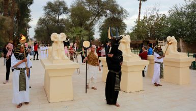 Couple marrying in ancient Egyptian ritual