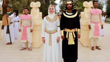 Couple marrying in ancient Egyptian ritual