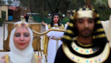 Couple marrying in ancient Egyptian ritual