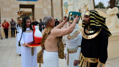 Couple marrying in ancient Egyptian ritual