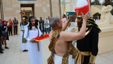 Couple marrying in ancient Egyptian ritual