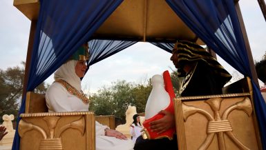 Couple marrying in ancient Egyptian ritual