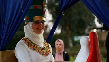 the bride wearing ancient Egyptian costume