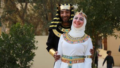 Couple dressing as ancient Egyptians