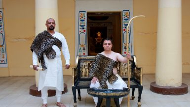man dressed like ancient Egyptian priest