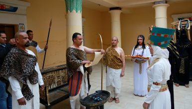 Couple marrying in ancient Egyptian ritual