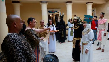 Couple marrying in ancient Egyptian ritual