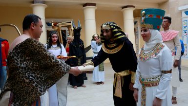 Couple marrying in ancient Egyptian ritual