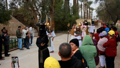 Couple marrying in ancient Egyptian ritual