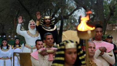 Couple marrying in ancient Egyptian ritual