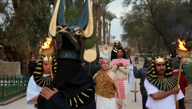 Anubis in Couple marrying in ancient Egyptian ritual