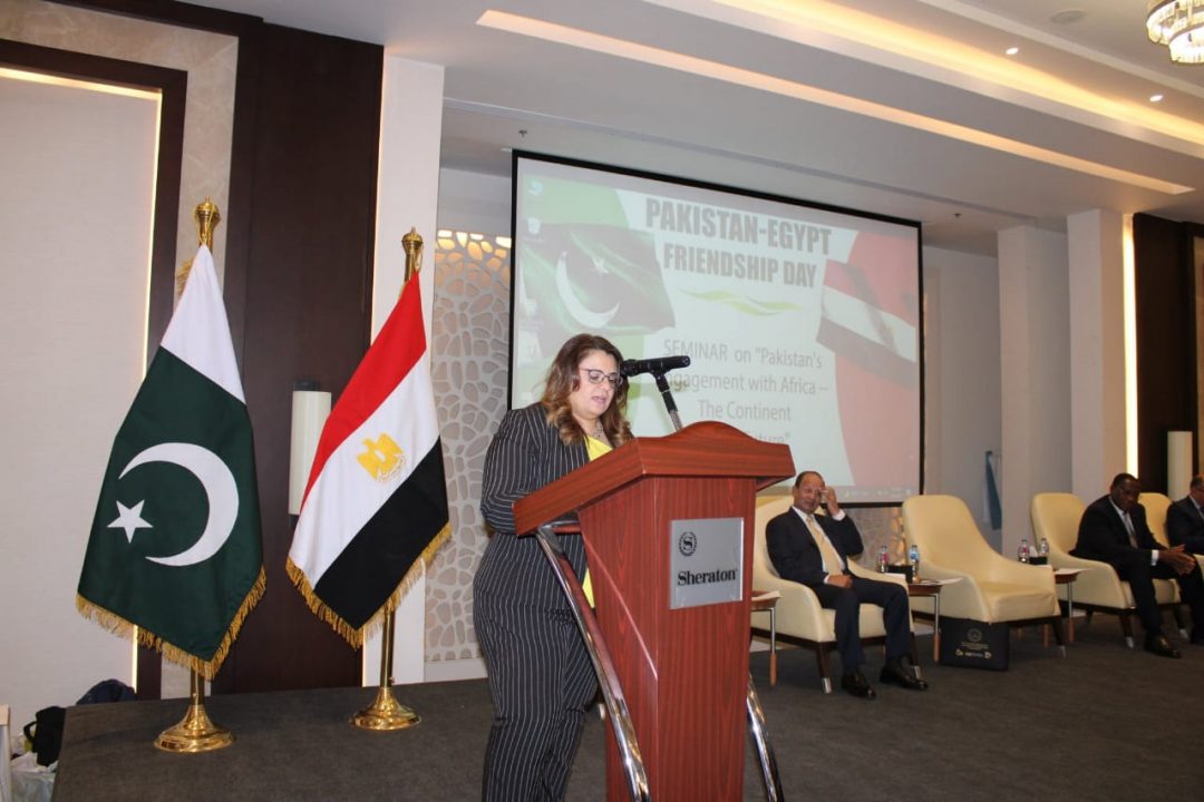 Assistant Foreign Minister for African Organizations and Communities Ambassador Soha Gendi addressing at the Seminar "Pakistan's Engagement with Africa-the Continent of the Future" during Pakistan-Egypt Friendship Day, in Cairo on 8th September, 2021