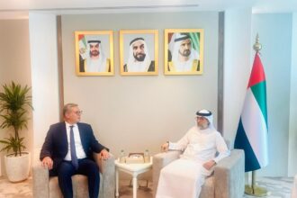 Karem Badawi, Egypt's Minister of Petroleum and Mineral Resources with Suhail Mohamed Al Mazrouei, UAE Minister of Energy and Infrastructure, in Abu Dhabi