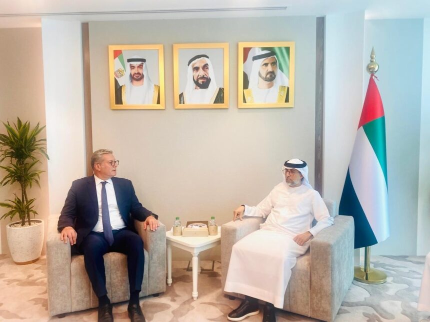 Karem Badawi, Egypt's Minister of Petroleum and Mineral Resources with Suhail Mohamed Al Mazrouei, UAE Minister of Energy and Infrastructure, in Abu Dhabi