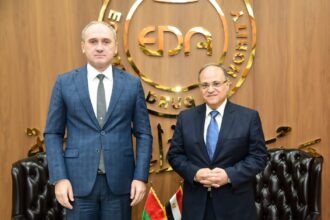 Ali El-Ghamrawy , Chairperson of the Egyptian Drug Authority (EDA) with Sergei Terentiev, the Belarusian ambassador to Cairo