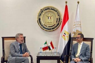 Egypt’s Minister of Investment and Foreign Trade Hassan El-Khatib with Italian Ambassador to Cairo Michele Quaroni