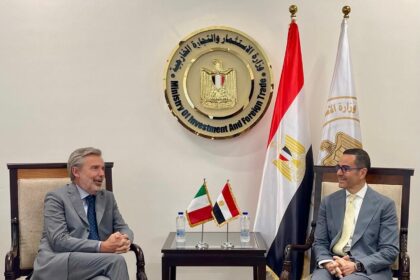 Egypt’s Minister of Investment and Foreign Trade Hassan El-Khatib with Italian Ambassador to Cairo Michele Quaroni