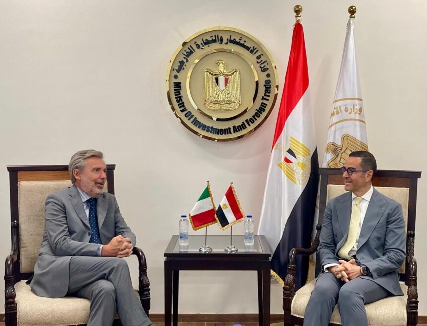 Egypt’s Minister of Investment and Foreign Trade Hassan El-Khatib with Italian Ambassador to Cairo Michele Quaroni