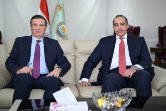 Minister of Agriculture and Land Reclamation Alaa Farouk with Minister of Parliamentary, Legal, and Political Communication Affairs Mahmoud Fawzi