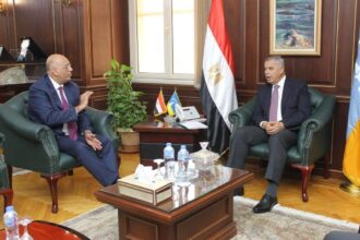 Basel Rahmy, CEO of the Micro, Small and Medium Enterprise Development Agency (MSMEDA) with Alexandria's Governor, Ahmed Khaled