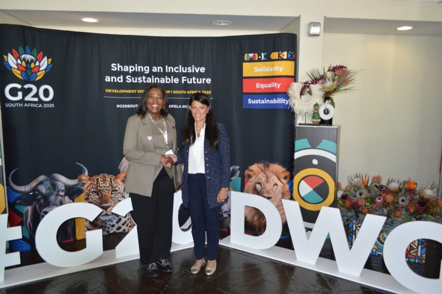 Minister of Planning, Economic Development and International Cooperation, Rania Al-Mashat with Maropene Lydia Ramokgopa, South Africa's Minister in the Presidency for Planning, Monitoring and Evaluation
