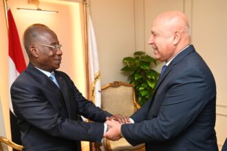 Kamel Al-Wazir, Egypt’s Deputy Prime Minister for Industrial Development and Minister of Industry and Transport with Kacou Houadja Adom Leon, Minister of Foreign Affairs, African Integration, and Ivorians Abroad of Côte d’Ivoire