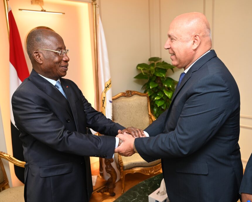 Kamel Al-Wazir, Egypt’s Deputy Prime Minister for Industrial Development and Minister of Industry and Transport with Kacou Houadja Adom Leon, Minister of Foreign Affairs, African Integration, and Ivorians Abroad of Côte d’Ivoire