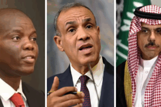 (From L to R) South African Foreign Minister Ronald Lamola ,Egyptian Foreign Minister Badr Abdelatty and Saudi Foreign Minister Prince Faisal bin Farhan