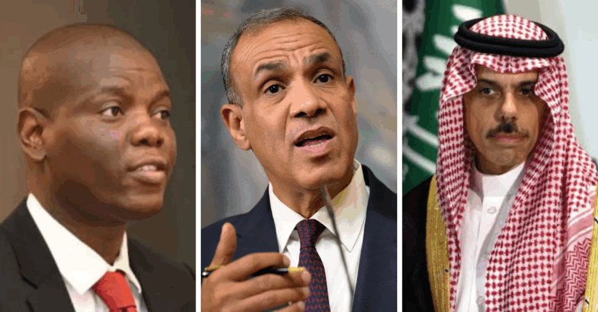 (From L to R) South African Foreign Minister Ronald Lamola ,Egyptian Foreign Minister Badr Abdelatty and Saudi Foreign Minister Prince Faisal bin Farhan
