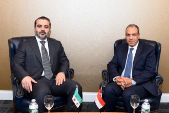 Egyptian Foreign Minister Badr Abdelatty meets with Syrian Foreign Minister Asaad Al-Shaibani on the sidelines of the 80th session of the UN General Assembly in New York