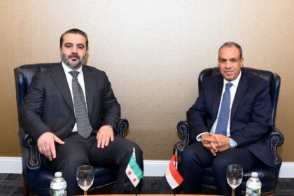 Egyptian Foreign Minister Badr Abdelatty meets with Syrian Foreign Minister Asaad Al-Shaibani on the sidelines of the 80th session of the UN General Assembly in New York
