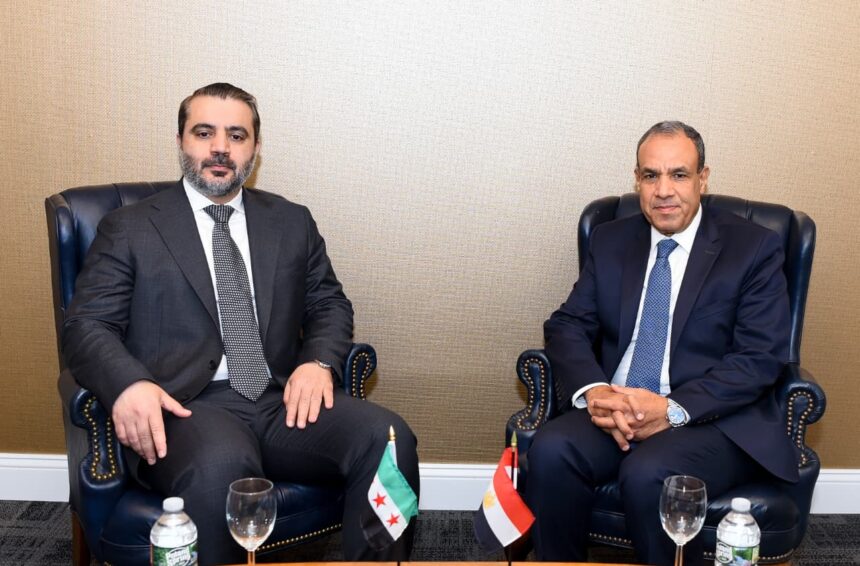 Egyptian Foreign Minister Badr Abdelatty meets with Syrian Foreign Minister Asaad Al-Shaibani on the sidelines of the 80th session of the UN General Assembly in New York