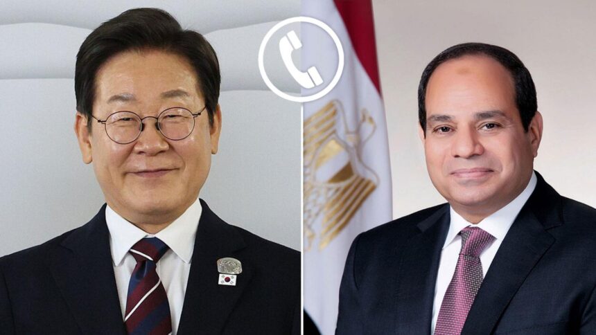 Egyptian President Abdel Fattah Al-Sisi (R) and South Korean President Lee Jae-myung (L)