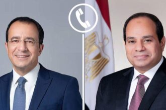 Egypt’s President Abdel Fattah Al-Sisi (R) and Cypriot President Nikos Christodoulides (L)