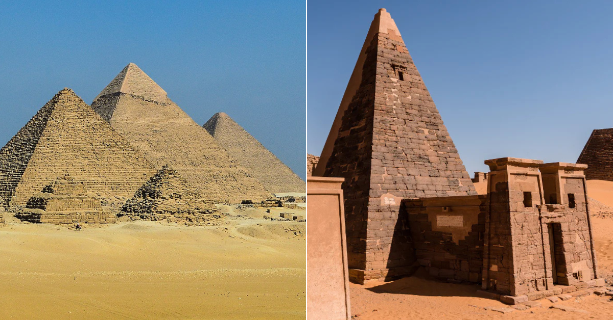 Comparison of Egyptian (Kemet) and Nubian (Kush) pyramid architecture showing cultural differences