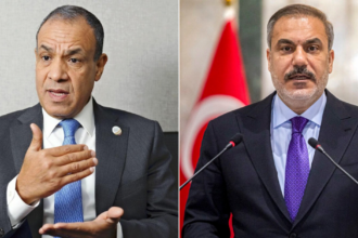 Egyptian Foreign Minister Badr Abdelatty (L) and Turkish Foreign Minister Hakan Fidan (R)