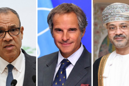 (From L to R) Egyptian Foreign Minister Badr Abdelatty, IAEA Director General Rafael Grossi and Omani Foreign Minister Badr Al-Busaidi