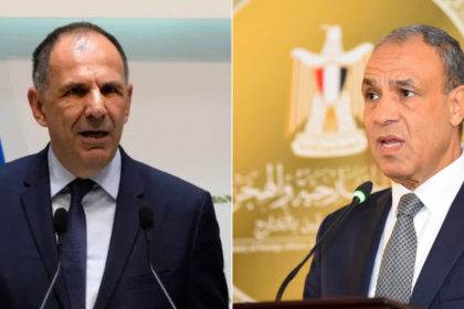 Egypt’s Foreign Minister Badr Abdelatty(R) and Greek Foreign Minister Giorgos Gerapetritis(L)