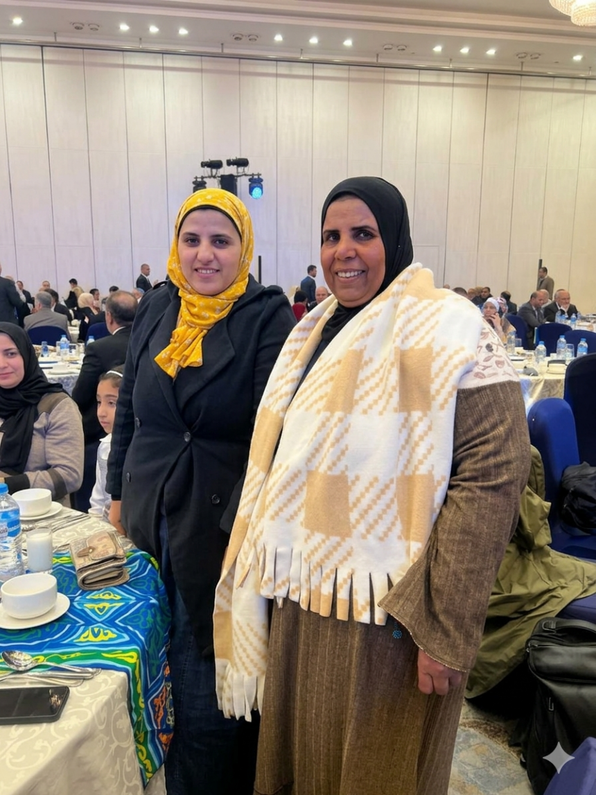 Nada Basyouny and Fadia saleh, beneficiaries of the water hyacinth handicrafts initiative, attend World Water Day 2026 in Cairo.