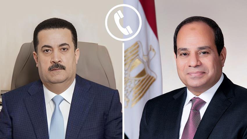 Egypt’s President Abdel Fattah Al-Sisi (R) and Iraqi Prime Minister Mohammed Shia Al-Sudani (L)