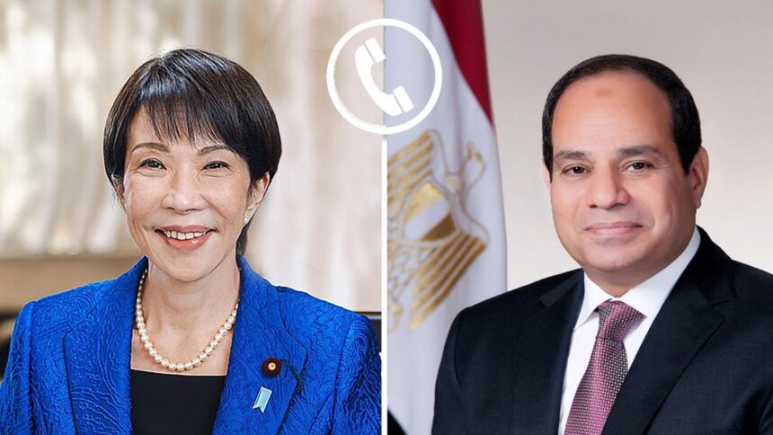 Egyptian President Abdel Fattah Al-Sisi (R) and Japanese Prime Minister Sanae Takaichi (L)