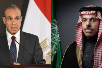 Egyptian Minister of Foreign Affairs Badr Abdelatty (L) and Saudi Foreign Minister Prince Faisal bin Farhan (R)
