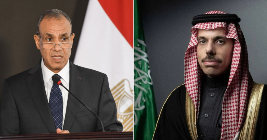 Egyptian Minister of Foreign Affairs Badr Abdelatty (L) and Saudi Foreign Minister Prince Faisal bin Farhan (R)