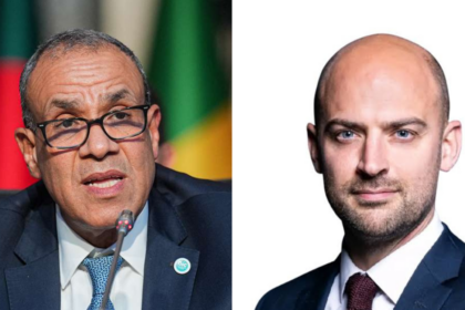 Minister of Foreign Affairs Badr Abdelatty (L) and French Minister for Europe and Foreign Affairs Jean-Noël Barrot (R)