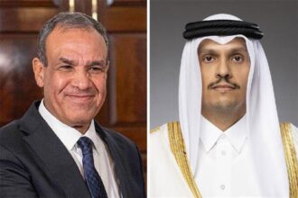 Egypt’s Foreign Minister Badr Abdelatty (L) and Qatari Prime Minister and Foreign Minister Sheikh Mohammed bin Abdulrahman Al Thani (R)