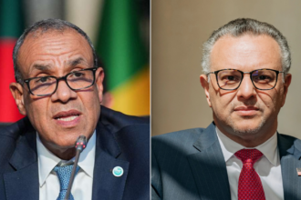 Egyptian Foreign Minister Badr Abdelatty (L) and US presidential senior adviser for Arab and African affairs Massad Boulos (R)