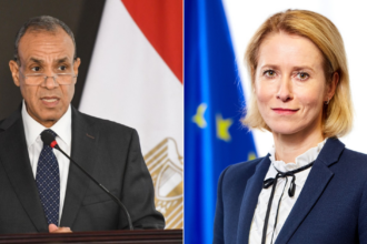Egyptian Foreign Minister Badr Abdelatty (L) and EU foreign policy chief Kaja Kallas (R)