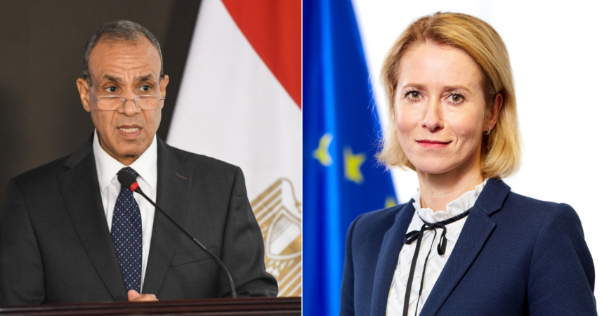 Egyptian Foreign Minister Badr Abdelatty (L) and EU foreign policy chief Kaja Kallas (R)